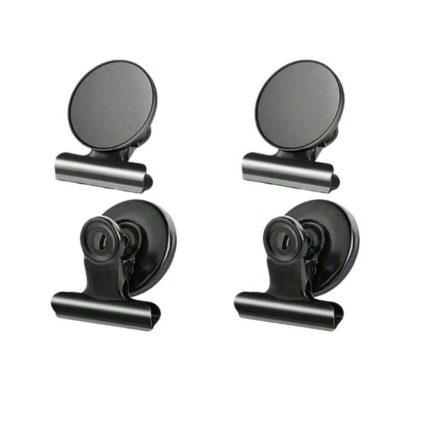 4pc Round Black Fridge Magnets - Stylish Note &amp; Photo Holders