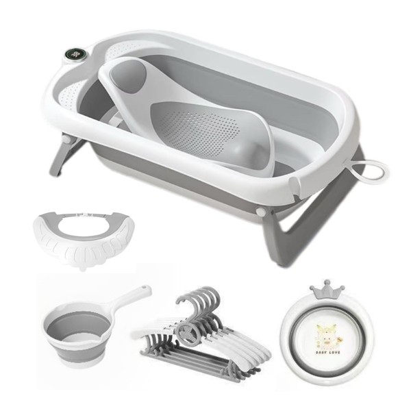 6-in-1 Deluxe Foldable Baby Bathtub Set with Non-Slip Support &amp; Thermometer