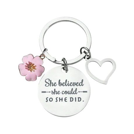 "She Believed She Could So She Did" Keychain With Charms - Silver Image