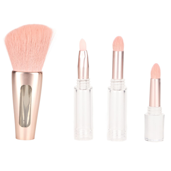 Portable 4-in-1 Makeup Brush Set Soft Brush Gold Minimalist Style