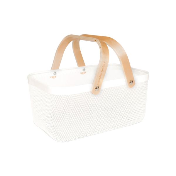 Metal Steel Wire Basket Bin with Bamboo Handle