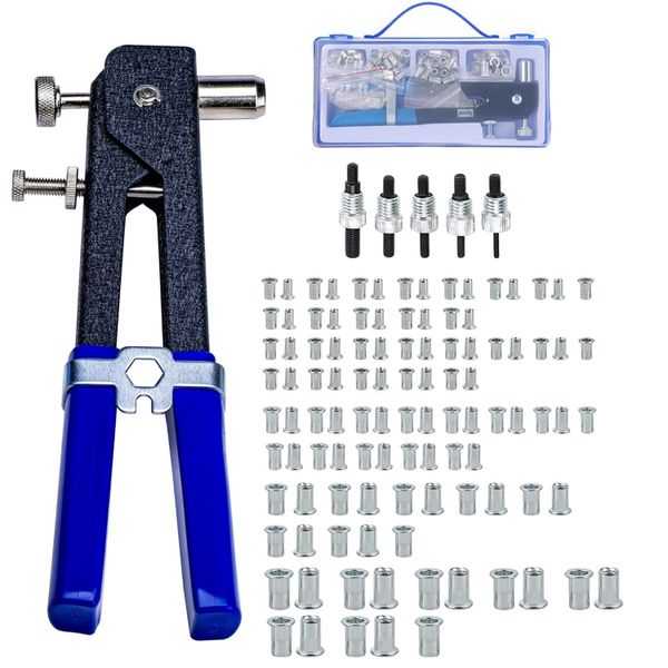 110Pcs Rivet Nut Tool Kit M3/M4/M5/M6/M8 Threaded Rivet Nut and Mandrel