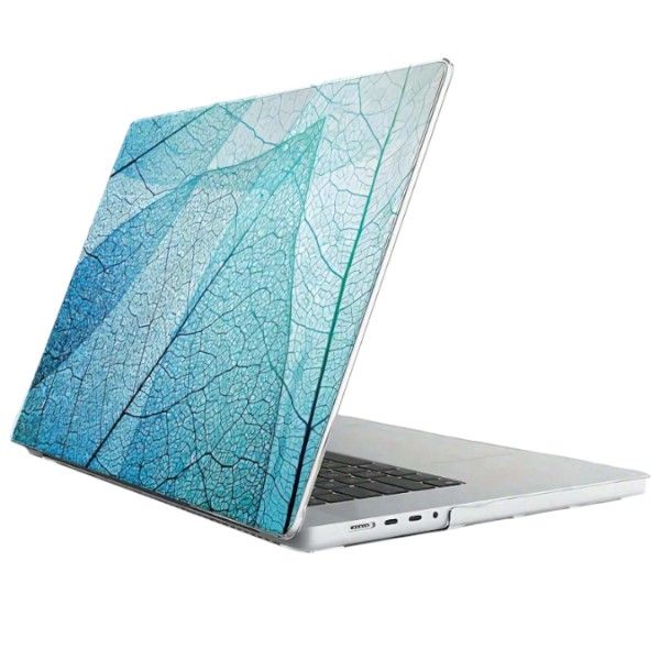 Transparent Leaf Print Protective Case For MacBook Air M2 2022 - Blue