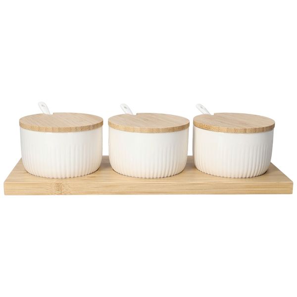 Danny Home Bamboo Tray &amp; Ceramic Pastry Bowls 10 Piece