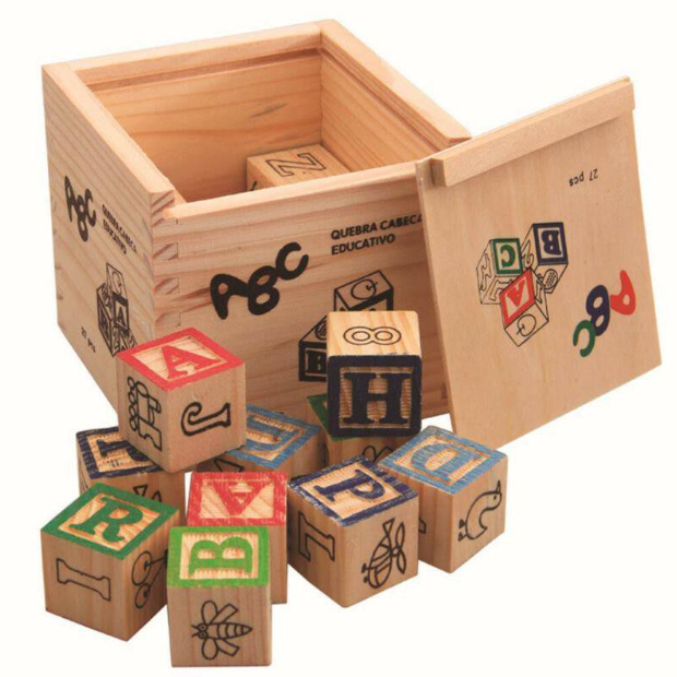 Educational A B C Wooden Blocks In Storage Box 27 Piece Shop Today