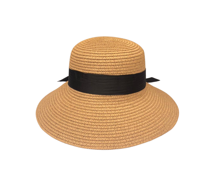 Women's Wide Brim Straw Sun Hat with Ribbon Bow