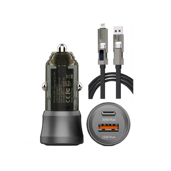 48W Car Charger PD Type C USB QC3.0 Super-Fast Car Charger 4 in 1 100W Cabl