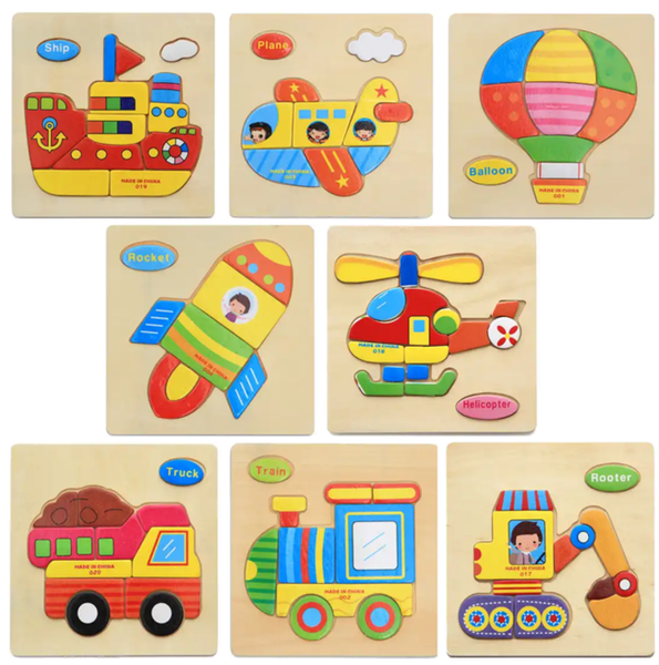 NIKKIKIDS Educational Wooden Puzzles - 8 Piece Transport Pack