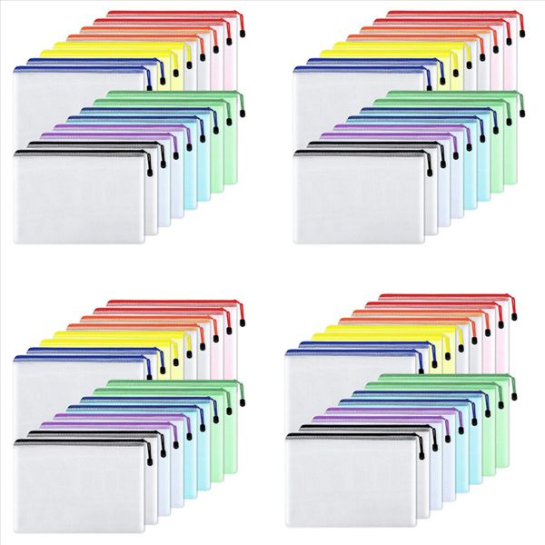 16Pcs Mesh Zipper Pouch Document Bag A4 Size For Office Supplies