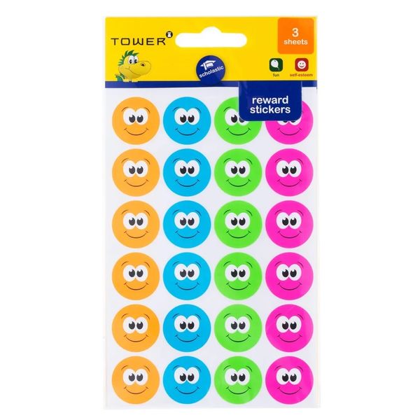 Tower Large Neon Faces Stickers 72 Labels x4