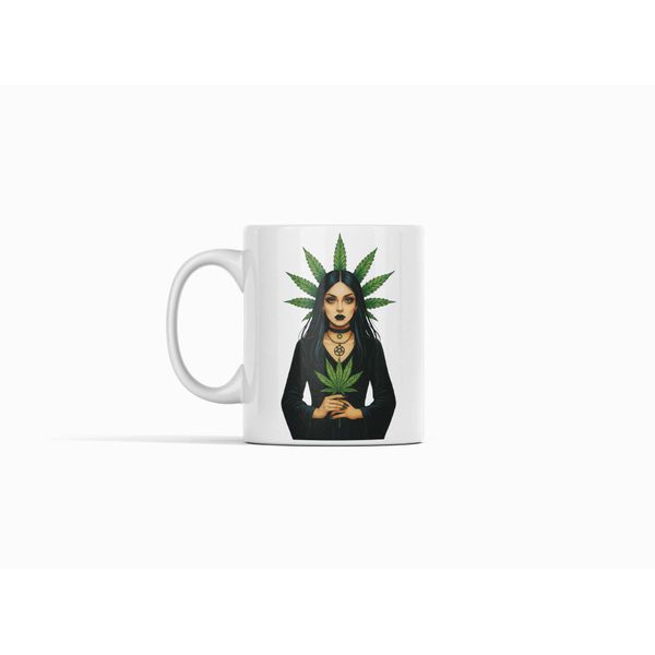 White Ceramic 325ml 1 Pack Mug with Cannabis and Witch print