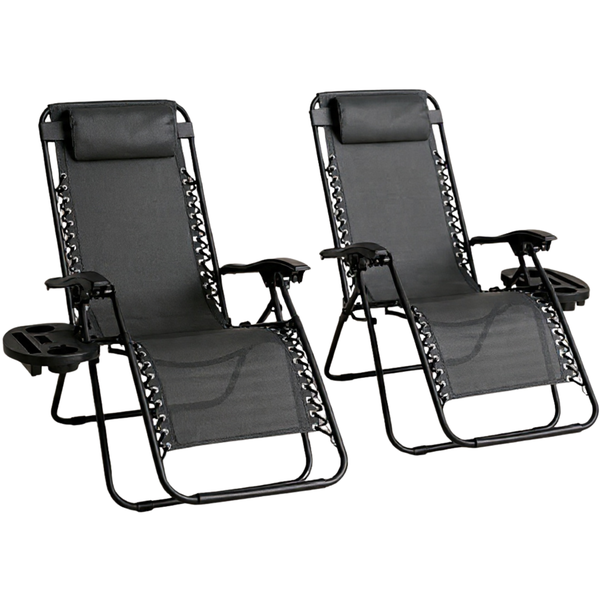 Anchor 2 Sun Lounger Zero Gravity Folding Chair w/ Cell Cup Holder - Grey
