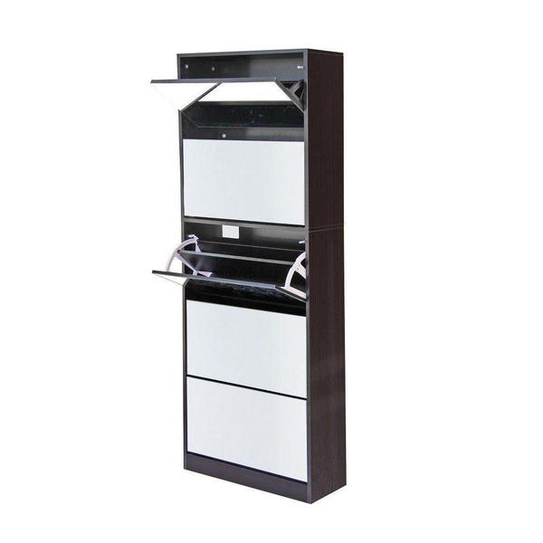 5 Door Stackable Shoe Storage Cabinet with Mirror in Black