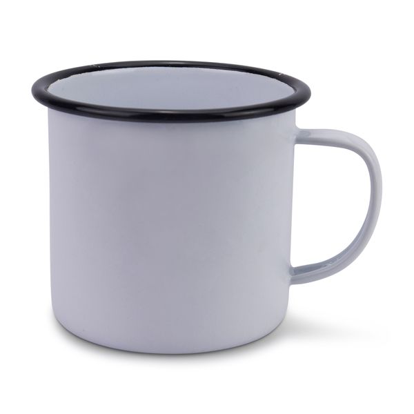 Lumela Afrika - Enamel Coffee Mug - White with Black Rim - 9cm