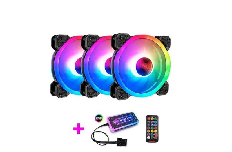 MTG-RGB Computer Case Cooling Fan Kit with controller and remote - 3 FANS