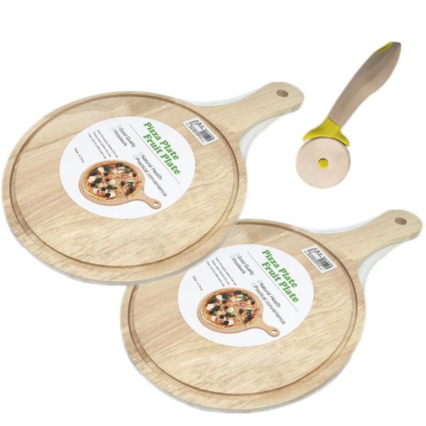 2 x Pizza Plates Pizza Board Serving Plate Cutting Board + Pizza Cutter