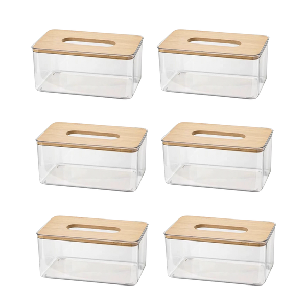 Acrylic Tissue Box with Natural Bamboo Lid - 6 Pack