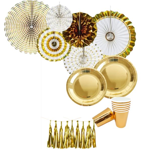 Party Disposable Paper Plates and Cup Set With Tassels &amp; Decor