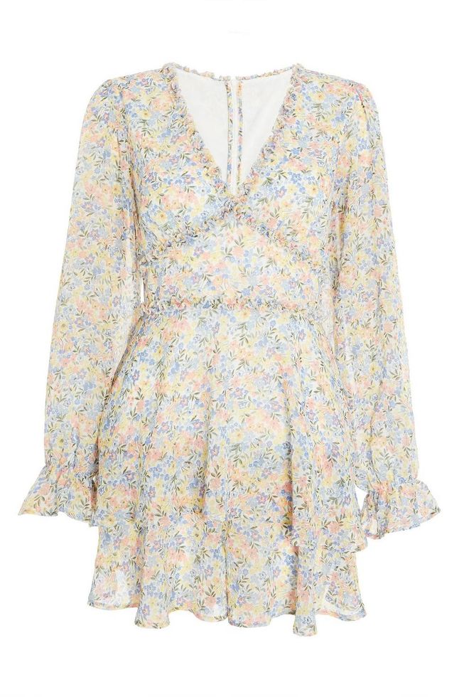 Quiz Ladies - Multicoloured Floral Chiffon Frill Playsuit | Shop Today ...