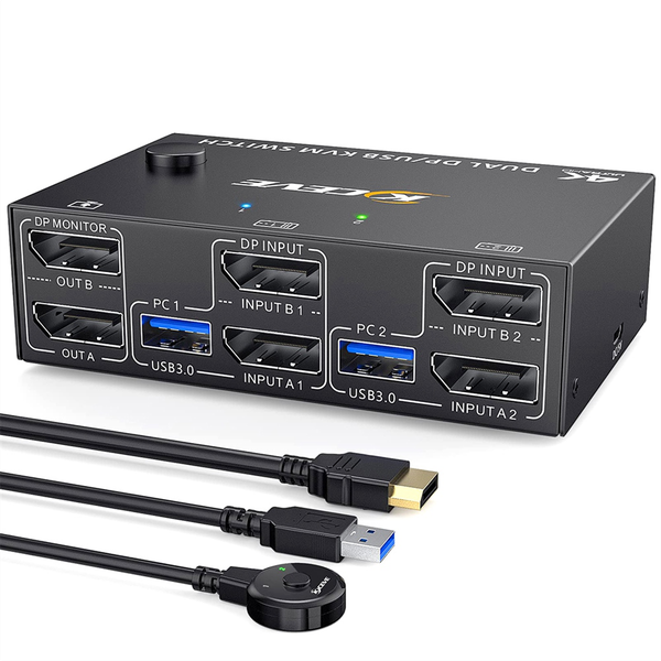 KCEVE KVM Switch Dual Monitor DisplayPort, 4 USB3.0