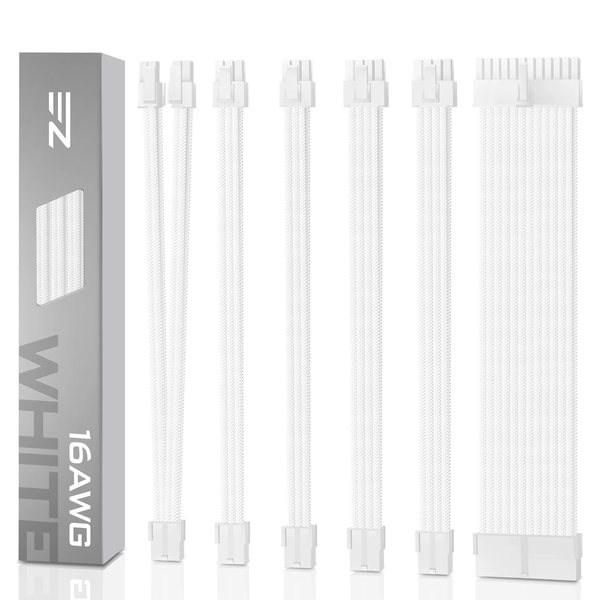 EZDIY-FAB 16 AWG PSU Premium Nylon Sleeved Extension Cable Kit -White