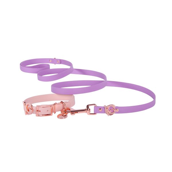 Valgray Splash Proof Dog Collar &amp; Leash Set, Blush &amp; Lilac, Extra Small