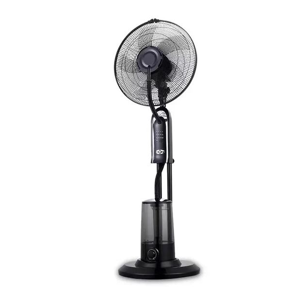 Spray standing oscillating fan, black, suitable for living room.