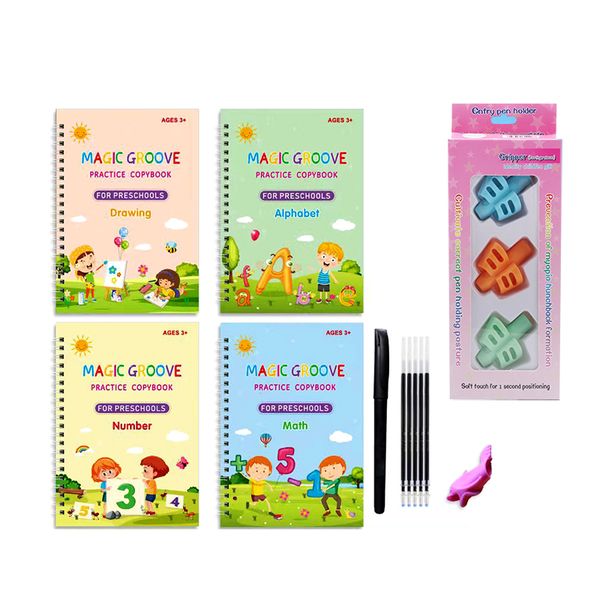 4 Pack Large Magic Handwriting Practice Book With 3pcs Pencil Grips