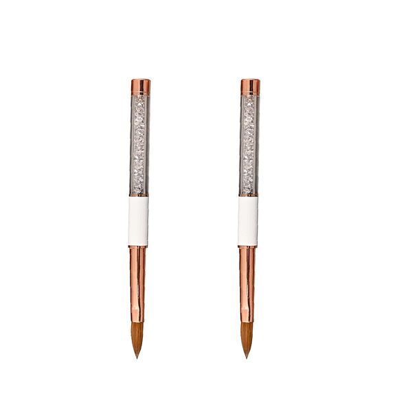 Acrylic Nail Brush With Cap White Crystal Handle x2