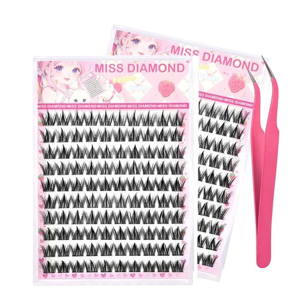 Self Adhesive Glue-Free False Eyelashes Kit with Tweezer, 200pcs, C Curl