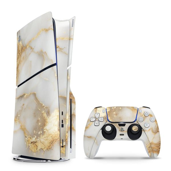Decal Skin Compatible with PS5 Slim (Disc) - White Gold Vein Marble (Decal Only)