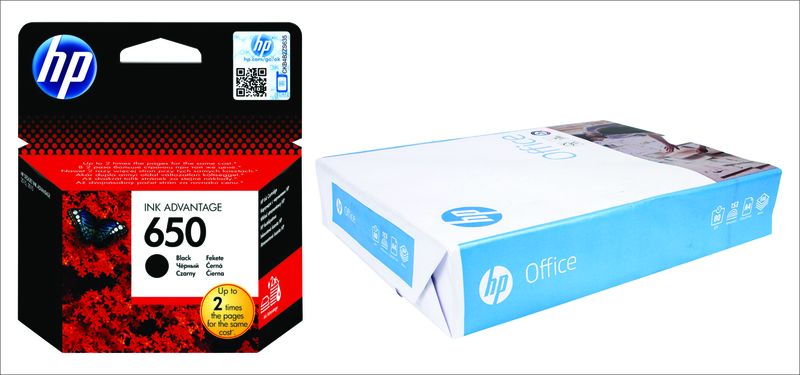 HP 650 Black Ink Cartridge and Paper Bundle