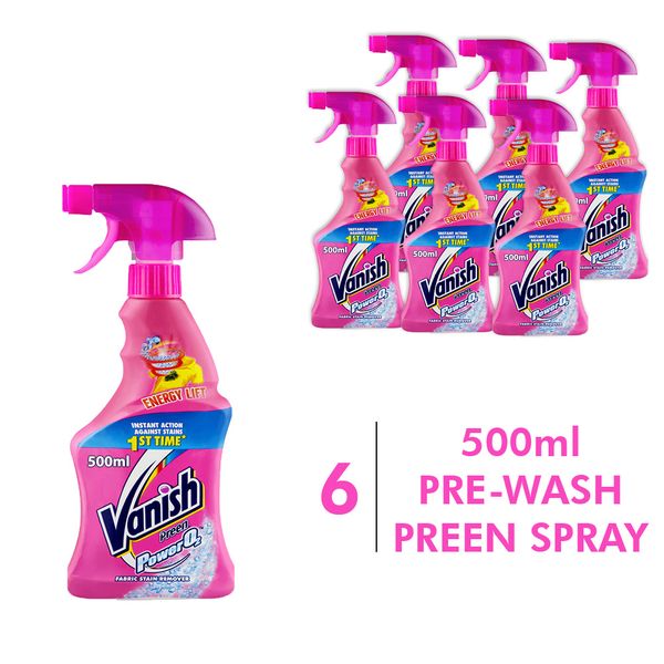 Vanish 6x500ml Power 02, Fabric Stain Remover, Laundry Pre-Wash Preen Spray