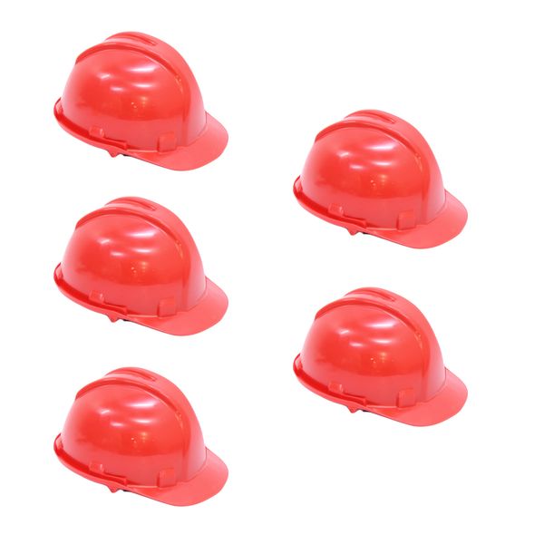 Hard Hat - Worker Safety Helmet - Red - 5 Pack