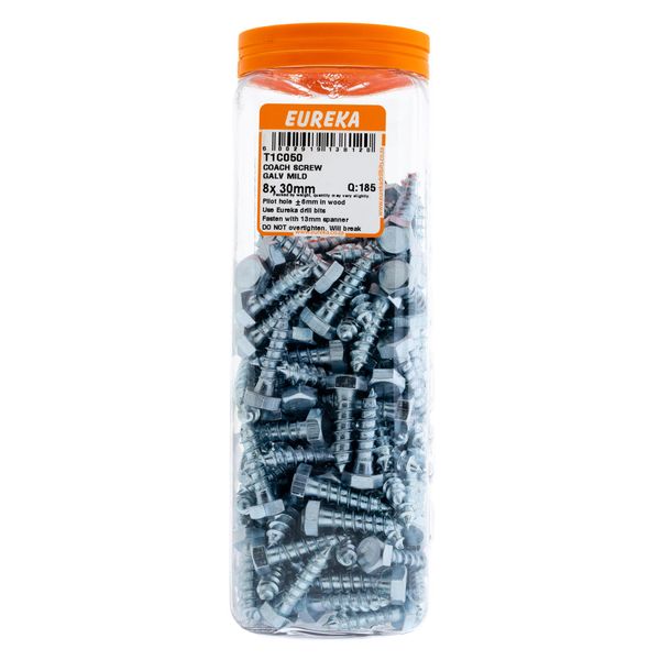 EUREKA Coach Screws Galvanised Mild Steel 8 x 30mm Q:185 T1C050