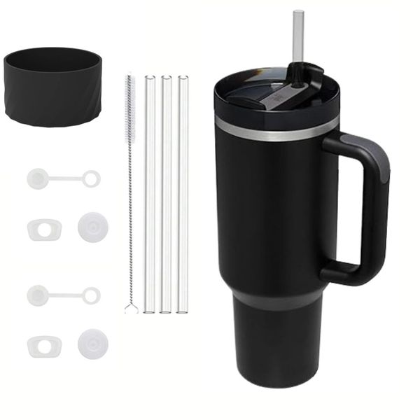 Black 1.2L Tumbler Combo (with 4 Straws, Brush, 2 Straw Cover, Sleeve)