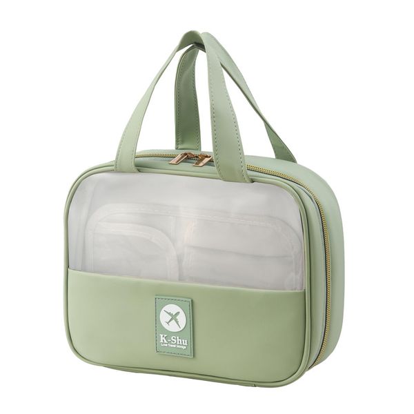 Portable Cosmetic Bag,Vertical Powder Lipstick Bag,Open Toiletry Pack-Green