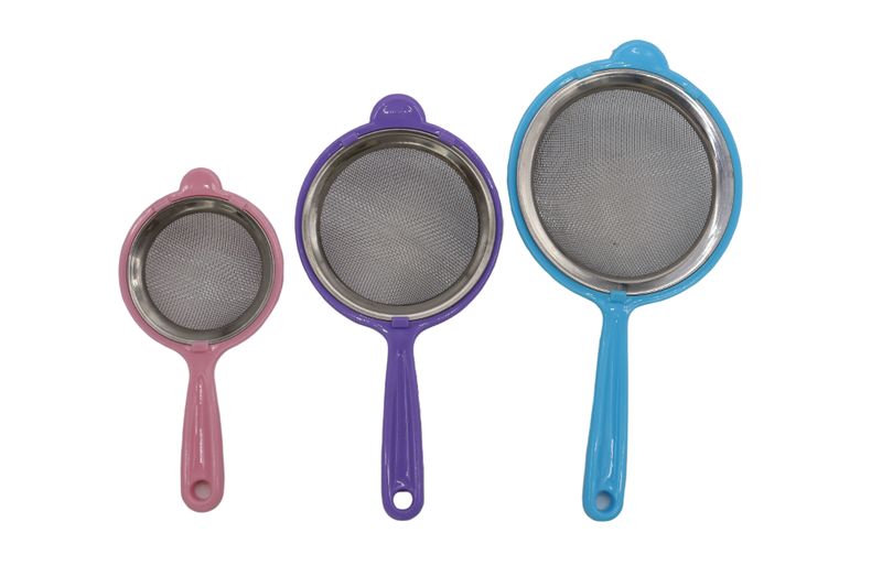 Set of 3 Stainless Steel Sieves for Kitchen - Pastel Colours