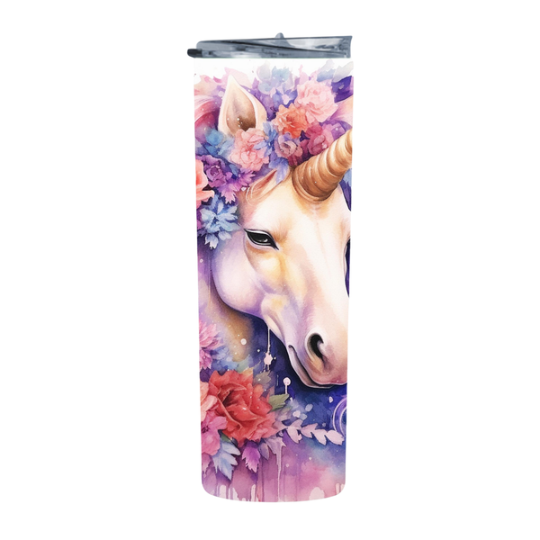Floral Water Color Unicorn 17 20 Oz Straight Skinny Tumbler 213
