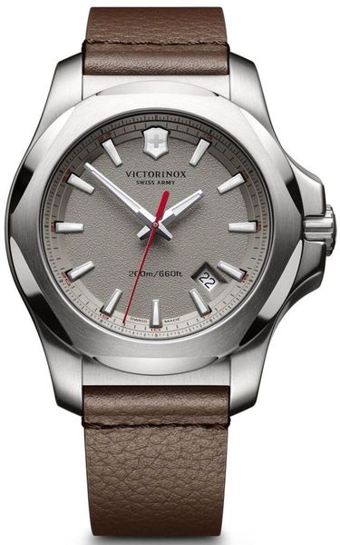 Victorinox Swiss Army Inox Watch 241738 Grey Dial On Brown Leather Strap