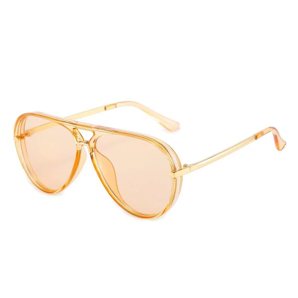Metallic Rim Aviator Design Sunglasses With Tinted Lenses - Light Yellow