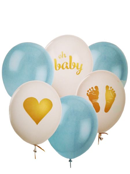 Oh Baby, Footprint &amp; Heart - Blue and White set of 6 Large Balloons