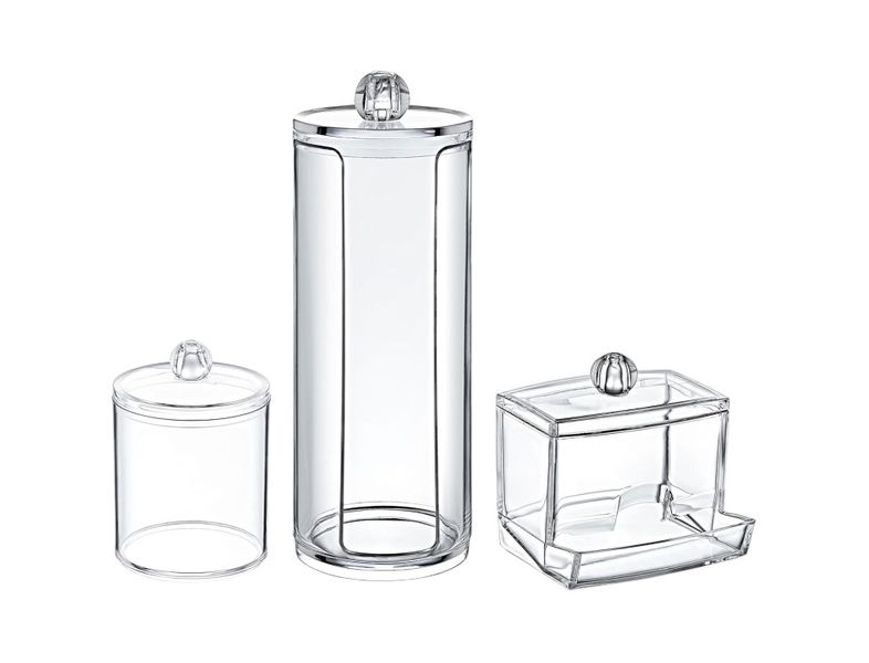 3 Piece - Acrylic Bathroom &amp; Vanity Organizer Storage Set - Transparent