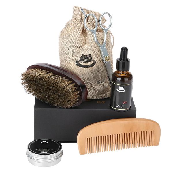5-Piece Beard Care Kit with Balm, Oil, Comb, Brush and Scissor