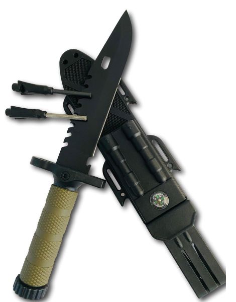 Survival Knife - Sheath, Compass, Whetstone &amp; Whistle