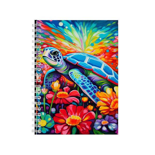 Turtle Red Poppies And Daisies Neon Notebook Gift Idea A4 Notepad Pad 76