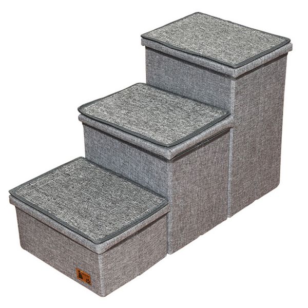 Pet Staisr 3 Tiers Dog&amp;Cat Foldable Step with Soft Cover 75x33x43CM-Grey