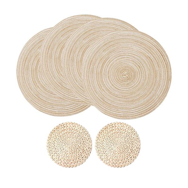 DHAO 4 Pack Table Mats Woven Braided Round Placemats