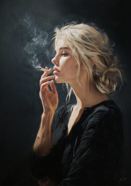 The Silence of Habit, Smoking Young Woman Art Print - A0 (1189 x 841)