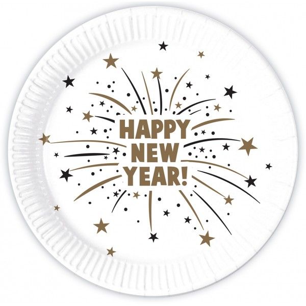 Happy New Year Flares Paper Plates 23cm